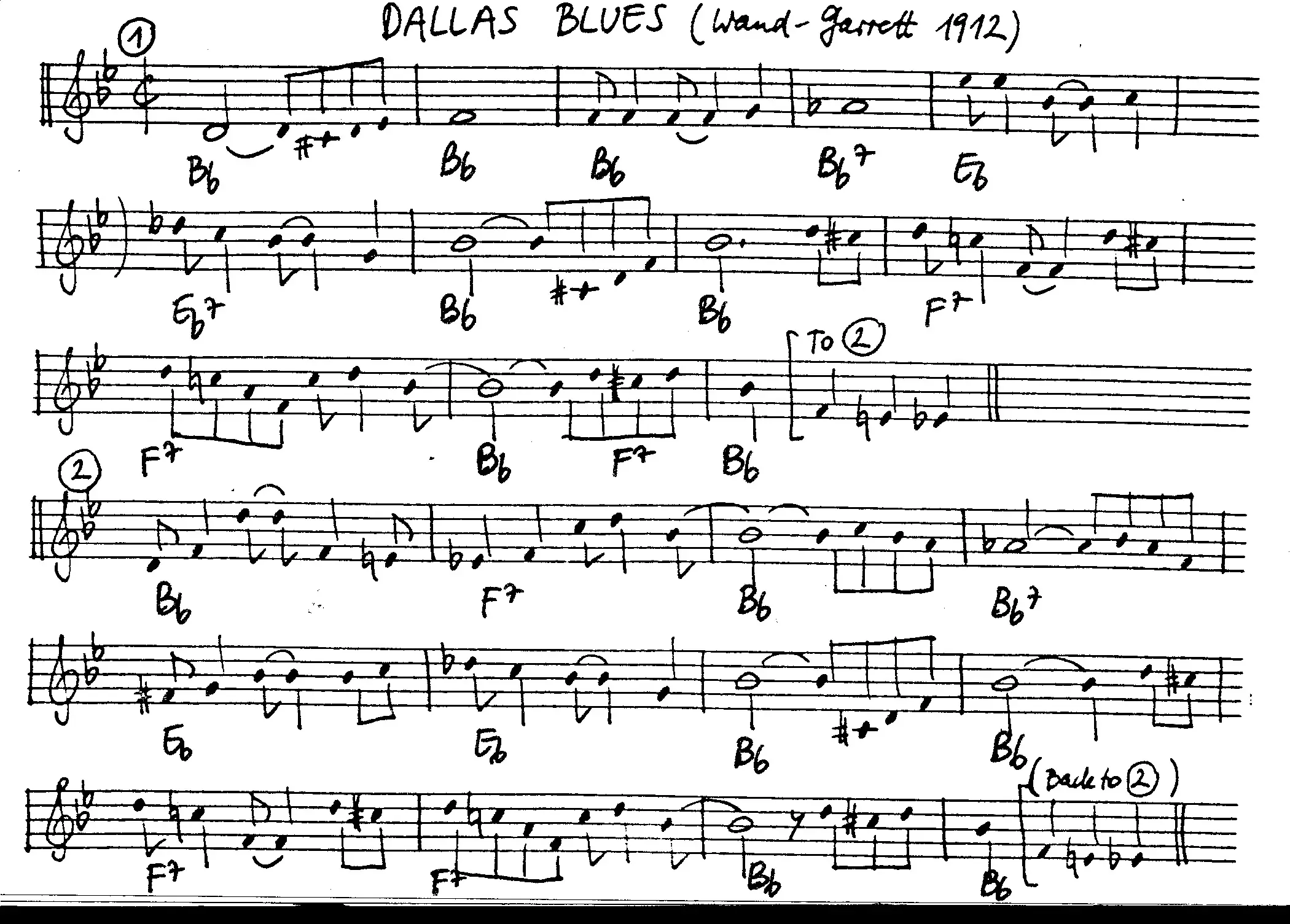 dallas blues free jazz leadsheet - Courtesy of the Jungle Jazz Band